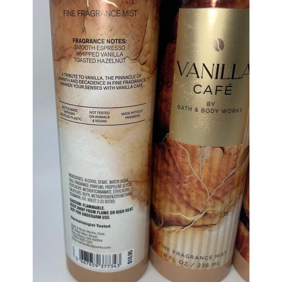 Bath & Body Works Vanilla Cafe Fine Fragrance Mist 8oz Espresso Hazelnut Lot x3 - Picture 3 of 7